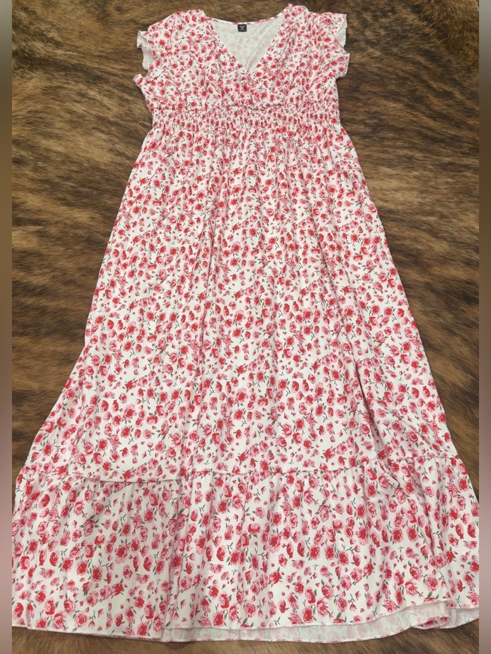 SHEIN White Maxi Dress with Pink Rose Print